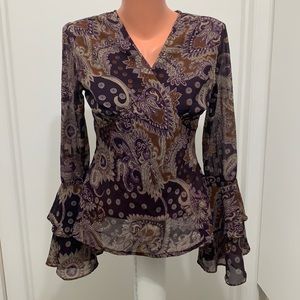 Rag  flare long sleeve tie waist blouse retro